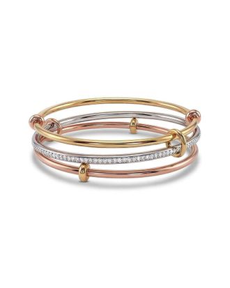 Liv Oliver 18K Plated Cz Tri-Tone Eternal Modern Bangle Bracelet Set