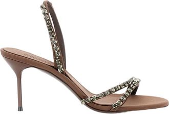 PARIS TEXAS Stiletto Heel Sandals with Grey Crystal Embellishments