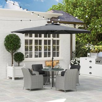 OUTSUNNY Luxury Rattan Garden Dining Set W/ Parasol, Cushions in Light Grey