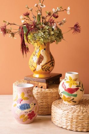 Kalalou Set Of Three Ceramic Bird Vases