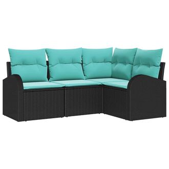 vidaXL Set Divano Da Giardino 4 Pz Nero E Turchese Polyrattan Vidaxl