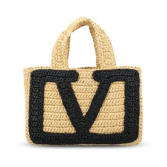 Valentino Garavani Shopping Bags, female, Beige, ONE SIZE, Beige Woven Raffia Bag with Vlogo