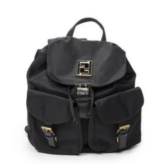 Fendi Pre-owned Womens FF Logo Backpack - Black - One Size