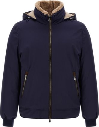 Brunello Cucinelli Blue Solid Hooded Jacket
