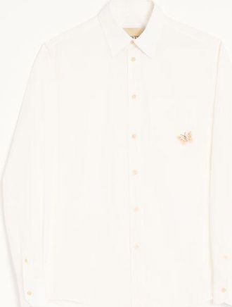 Valentino Camicia a maniche lunghe Valentino in popeline di cotone con patch farfalla ricamata Uomo BIANCO/ NERO 38