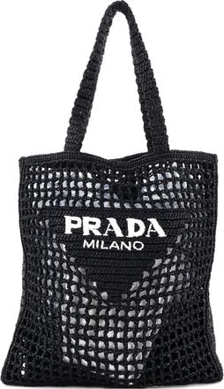 Prada Borsa tote in rafia con logo a triangolo - Nero