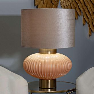 Dmora L&aacute;mpara De Mesa Fanoti, Necesita 1 Bombilla, Pantalla, Base E27, Rosa Perlado