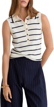 Reiss Sarah Wool & Cashmere Sleeveless Polo Sweater in Ivory/Navy at Nordstrom, Size X-Small