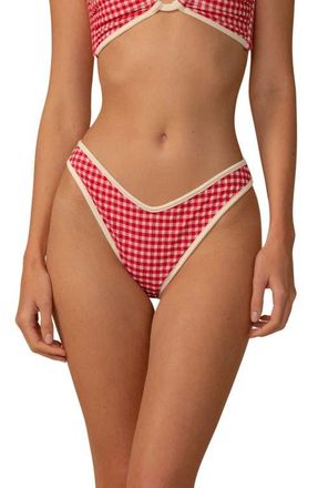 Montce Swim Tori Micro Gingham Binded Swim Top in Red Micro Gingham at Nordstrom, Size X-Small