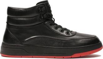 Kazar Zwarte sneakers met contrasterende rode zool - Heren - Sneakers - Zwart - 42 EU - Leer - Schoenen
