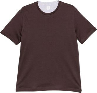Eleventy T-shirt met hoge kraag en laagjes - Heren - T-shirts - Bruin - M - Katoen - Tops