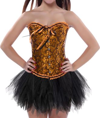 Generic Women Corset Skirt Corset Plus Size Black Embroidered Corsets with Tutu Dance Wear Vintage Palace Jacquard Bustier Skirts Set