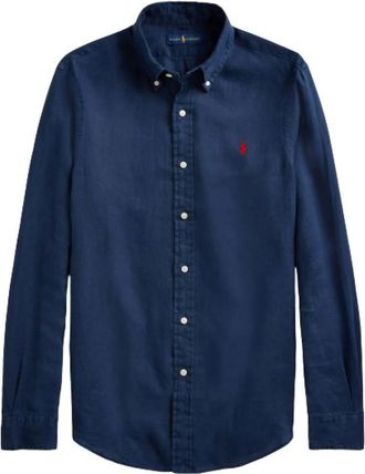 Polo Ralph Lauren Slim Fit Linnen Overhemd - Heren - Casual Overhemden - Blauw - 2XL - Linnen - Overhemden