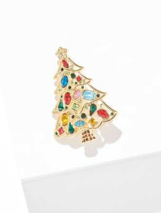 Talbots Crystal Tree Brooch - Multi/Gold - 001 Talbots