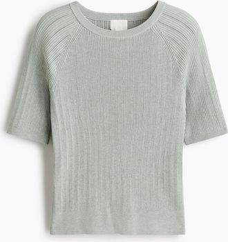 H&M Geripptes T-Shirt - Hellgrau