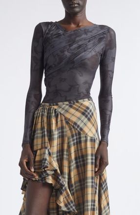 Collina Strada Cardio Wrapped Floral Scribble Mesh Top in Black Floral Scribble at Nordstrom, Size X-Large