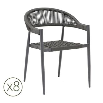 Kerama Pack de 8 sillas de exterior de aluminio gris y cuerda