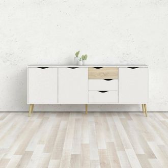 Dmora Aparador Con Tres Puertas Y Tres Cajones, Blanco Y Roble, Medidas 195 X 81 X 39 Cm, Con Embalaje Reforzado - Dmora