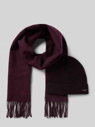 Bugatti Set M&uuml;tze und Schal aus reiner Schurwolle mit Geschenkbox in Bordeaux, Gr&ouml;&szlig;e 1
