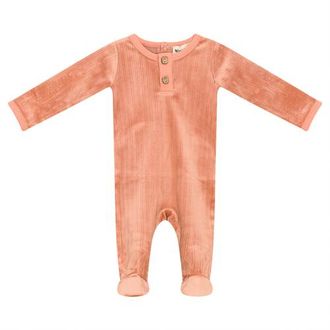 Mocha Back Snap Ribbed Velour Stretchie in Papaya at Nordstrom, Size 3M