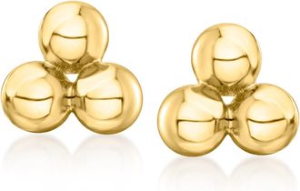 RS Pure by Ross-Simons Italian 14kt Yellow Gold Triple-Bead Stud Earrings