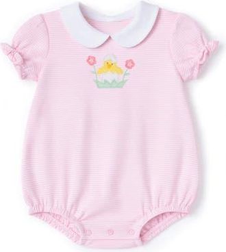 Florence Eiseman Stripe Knit Romper With Flowers & Chick in Pink/white at Nordstrom, Size 18M