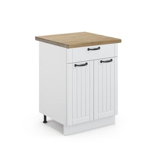 Vicco Mueble Bajo De Cocina Fame-line, Blanco Casa De Campo, 60 Cm Con Caj&oacute;n, Et Roble, Vicco