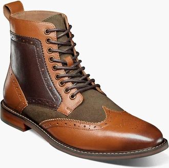 Stacy Adams Mens Finnegan Wingtip Lace Up Boot In Olive Multi