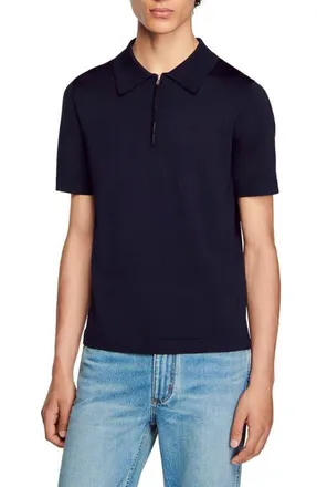 Sandro Knitted polo with zip collar in Navy Blue at Nordstrom, Size X-Large