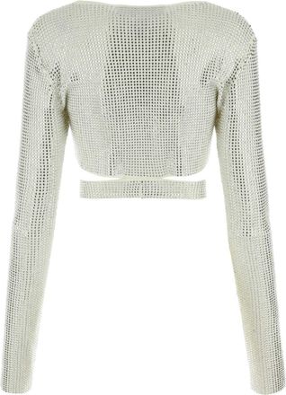 ADĀMO Andrea Adamo Womens Embellished Viscose Blend Crop Top White Polyester Nylon T-shirts