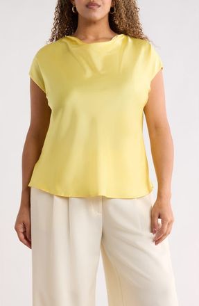 Renee C Cowl Neck Short Sleeve Satin Top in Butter at Nordstrom Rack, Size 3X