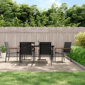 vidaXL Juego De Comedor Para Jard&iacute;n 7 Piezas Acero Y Textilene Negro Vidaxl