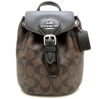 Coach Black Brown Coated Canvas Leather Backpack (Pre-Owned)