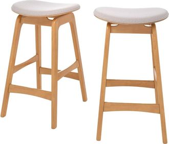 Rendez-Vous D&eacute;co Set de 2 taburetes para isla central en madera y tela beige 65,5 cm