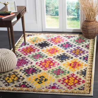 Safavieh Alfombra boho chic de polipropileno blanco/multicolor, 201 x 279 cm