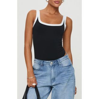 Princess Polly Astrea Contrast Trim Bodysuit in Black /White at Nordstrom, Size 10