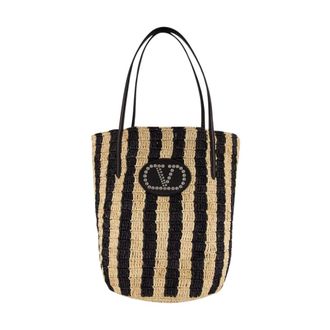 Valentino Garavani Striped Raffia Shopping Bag - female - Valentino Garavani - Shopping Bags - Multicolor - ONE SIZE - Bags