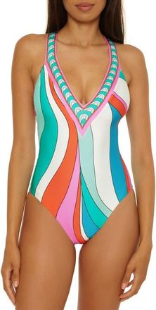 Trina Turk Apollo Border Print One-PIece Swimsuit in Multi at Nordstrom, Size 10