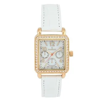 Peugeot European Crystal Square Tank Watch- 35x30MM in White at Nordstrom