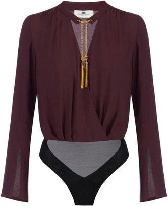 Elisabetta Franchi Tops, Dames, Rood, S, Georgette Bodysuit met Juweeldetails