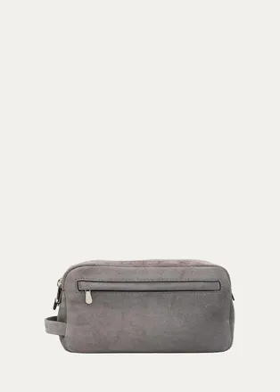 Brunello Cucinelli Mens Leather Wide-Mouth Toiletry Bag