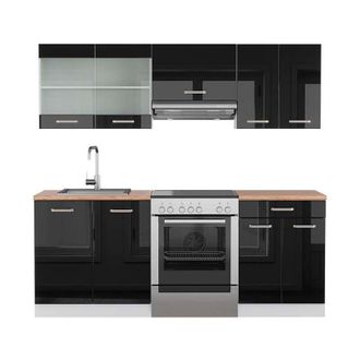 Vicco Cucina componibile R-Line, Nero lucido/bianco, 200 cm, PL Rovere, Vicco