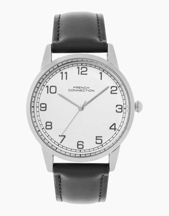 French Connection Mens Connection Rose Case Round Shape Black Strap Quartz Watch - White - Size: ONE size
