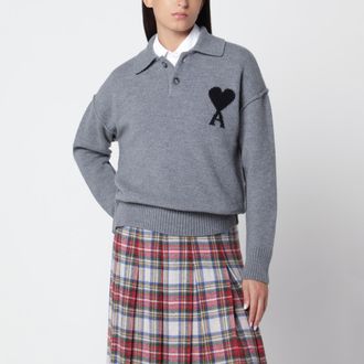 Ami Grey Ami de Coeur polo sweater in wool