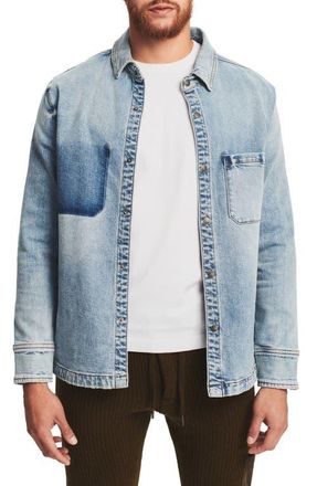 SER.O.YA Marcus Oversize Distressed Stretch Denim Snap-Up Shirt Jacket in Coastline at Nordstrom, Size Medium