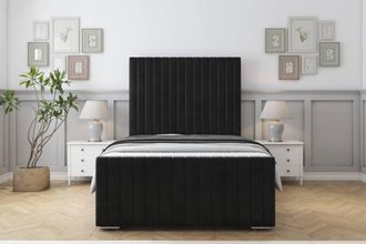 Sloomy Madison Plush Bed Frame With 50 Upholstered Headboard in Black | Size: Single