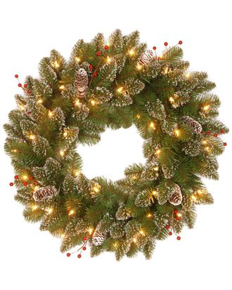 National Tree Company 24In Glittery Mountain Spruce Wreath With White Edge