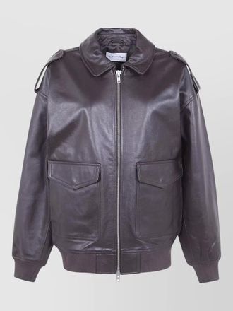 Frankie Shop viper leather jacket collared neck pockets