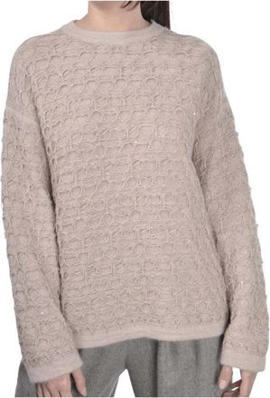 Gran Sasso Trui met ronde hals en mesh-overlay - Heren - Ronde hals truien - Grijs - L - Wol - Truien & Vesten