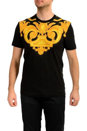 Versace Medusa Print Cotton Tee In Black/gold